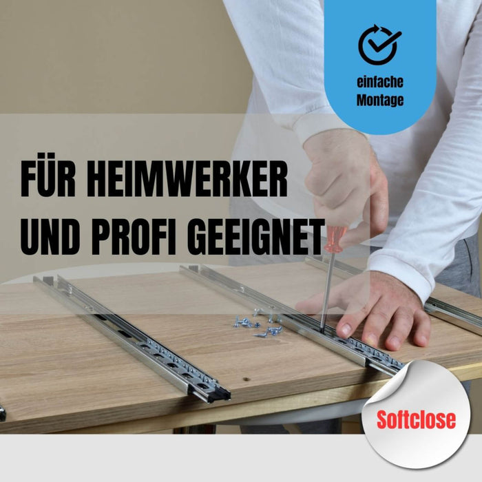Schubladenschienen - Vollauszug | Tragkraft 45kg - Softclose