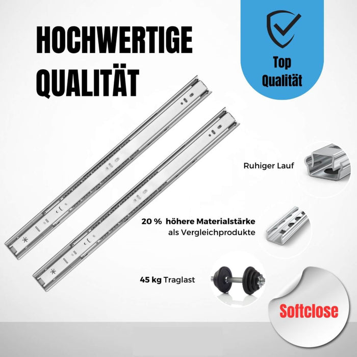 Schubladenschienen - Vollauszug | Tragkraft 45kg - Softclose