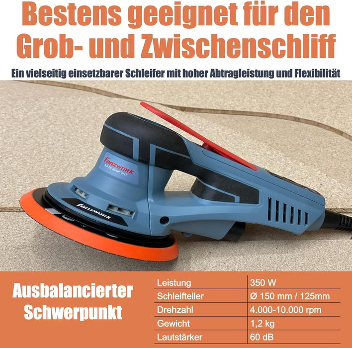 FANZWORK Bürstenloser Exzenterschleifer EZ150A mit Tragekoffer
