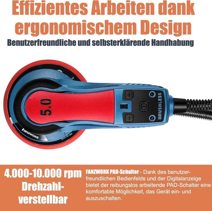 FANZWORK Bürstenloser Exzenterschleifer EZ150A mit Tragekoffer