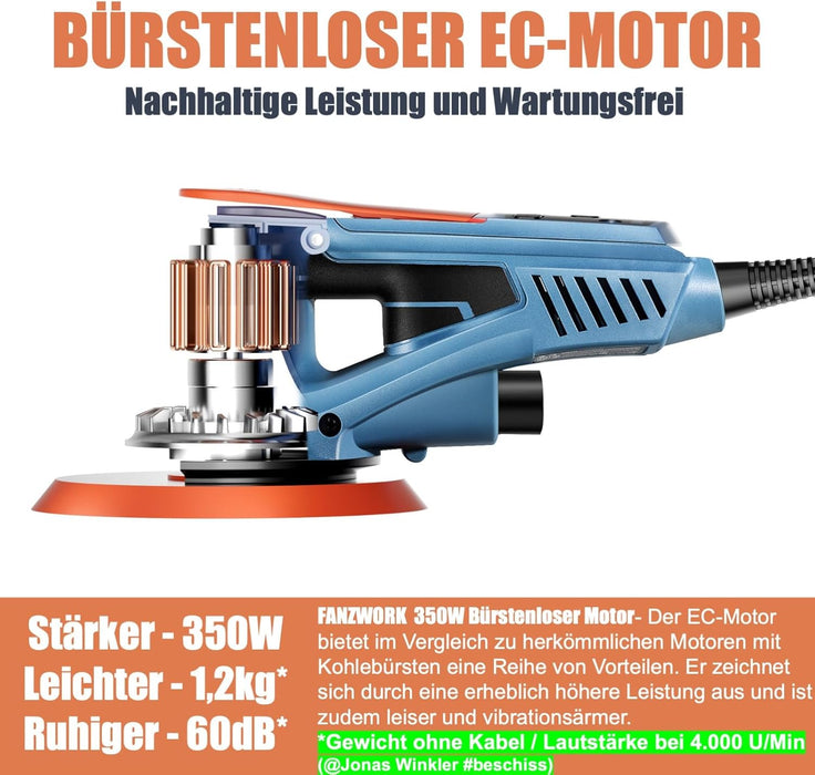 FANZWORK Bürstenloser Exzenterschleifer EZ150A mit Tragekoffer